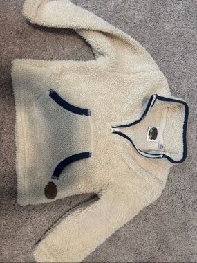 Cream Sherpa Pullover with Navy Trim - Kids